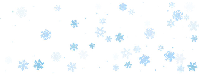 Snowflake background. Blue frozen flake pattern on white. Winter falling crystal star ornament decor. Cold season abstract sky with frosty elements. Vector illustration.