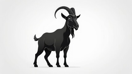 A stylized illustration of a black goat standing proudly against a white background.