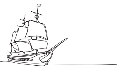 Line drawing of a sailboat sailing on the sea.