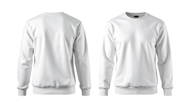 Front and back view of a blank white sweatshirt