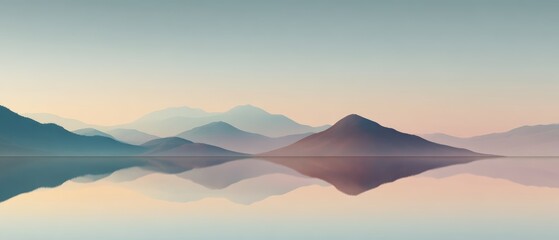 Minimalist pastel landscape featuring abstract hills reflection in serene gradient surface emphasizing calmness and modern aesthetics perfect for lifestyle and editorial design