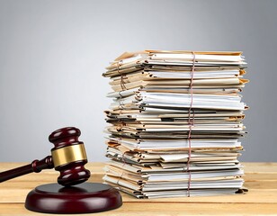 Law documents and gavel