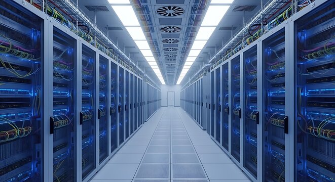 Modern Data Center Interior.