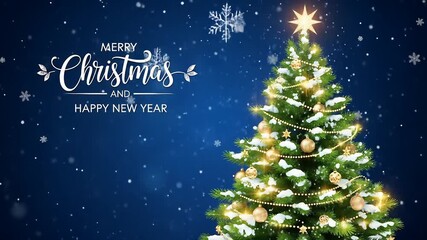 Merry Christmas and Happy New Year greeting message with sparkling lights xmas tree - Powered by Adobe