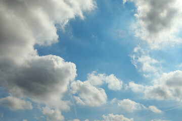 Beautiful view of blue sky with fluffy clouds