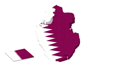 3D Map of Qatar with Flag
