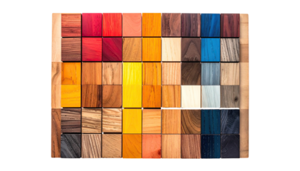 Colorful wood samples in a grid pattern