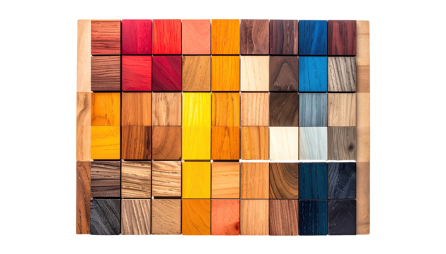 Colorful wood samples in a grid pattern