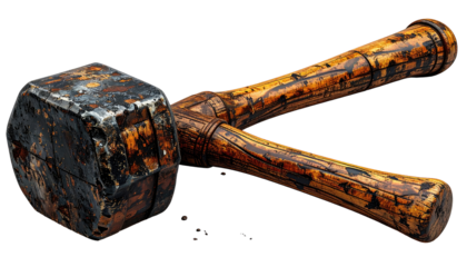 Antique, ornate hammer, worn wood