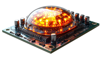 High-tech circuit board with glowing lights