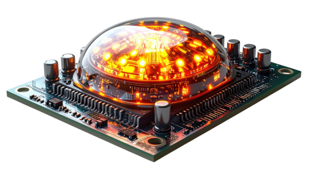 High-tech circuit board with glowing lights