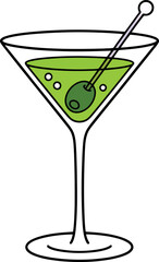Vibrant green martini cocktail with olive and garnish vector