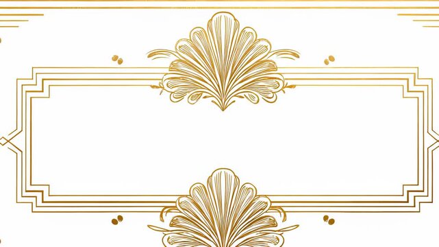 Elegant Gold Art Deco Frame with Floral Ornament on White Background, Vintage Style Invitation Template, Blank Space for Text