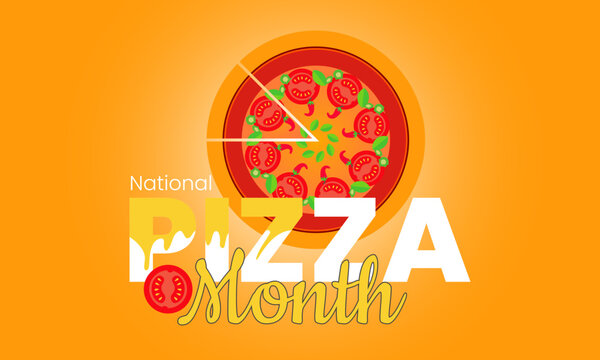 Delicious poster and banner design template for National Pizza Month featuring cheesy slices of pepperoni pizza on modern abstract background to celebrate culinary culture and food campaign