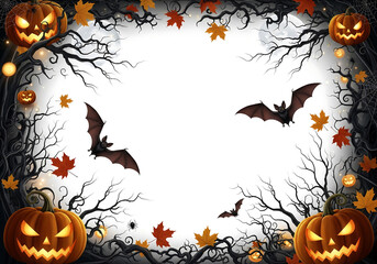 Halloween party border and background with pumpkin and bats 