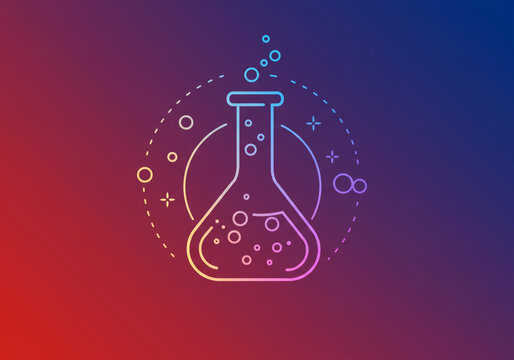 Bubbling science flask symbolizes innovation, research, and discovery in a modern, vibrant laboratory setting