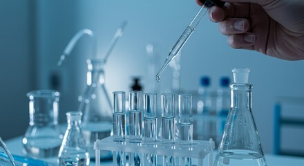 Analytical chemistry closeup, water testing in laboratory environment with dropper