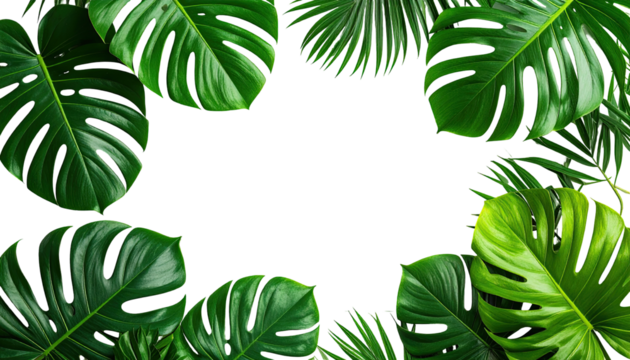 Tropical leaves frame a black space