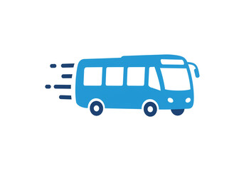 Quick blue bus speeding by for transportation services and travel designs, ideal for logos and icons