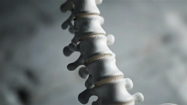Detailed 3D human spine animation close-up showcasing individual vertebrae and healthy intervertebral discs Perfect for medical chiropractic orthopedic and anat