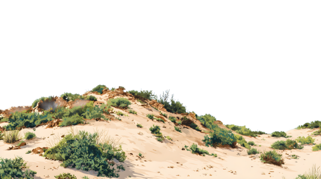 Coastal sand dune vegetation isolated on white background