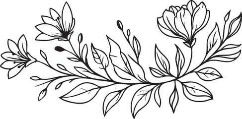 Floral vector illustration: black and white flower and leaf design element eps silhouette