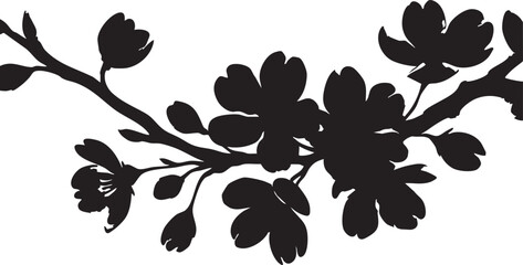 Black cherry blossom branch vector illustration - floral design element eps silhouette © Lens Sculptor