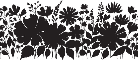 Black and white floral vector: flower silhouette border design eps