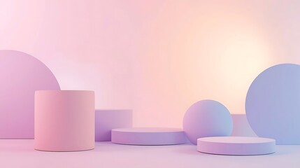 3D scene with floating podiums