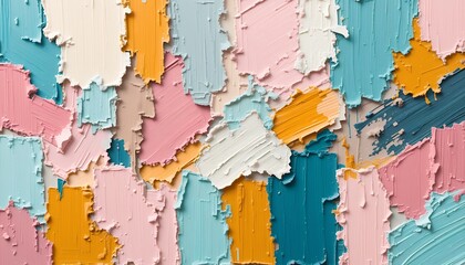 Abstract textured artwork showcasing colorful palette knife paint strokes with vibrant layered