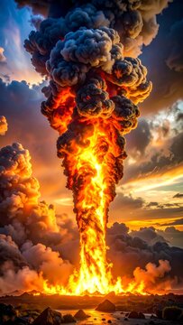 Fiery volcanic eruption
