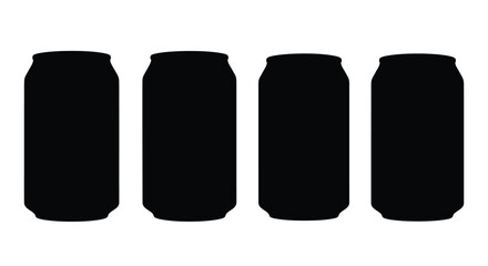 Four silhouette beverage cans lined up side by side studio shot minimalist design vector
