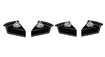 Four slices of rich chocolate pie with whipped cream topping and fluted crust vector