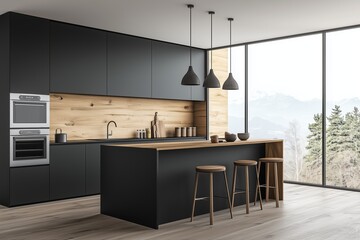 Modern kitchen interior with bar stools stylish home design