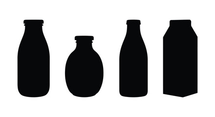 Collection of diverse silhouette bottles food beverage packaging container shapes isolated vector