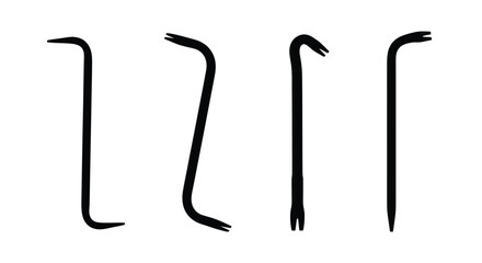 Set of four hand drawn black crowbar icons isolated on vector