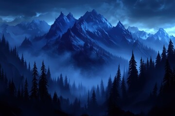 Mountain landscape with pine trees nature wilderness scenic travel view