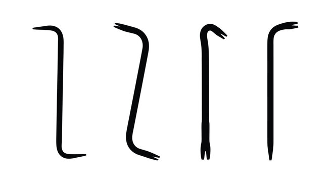 Set of four hand drawn black crowbar icons isolated on vector