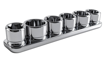 Chrome-plated socket set on a tray