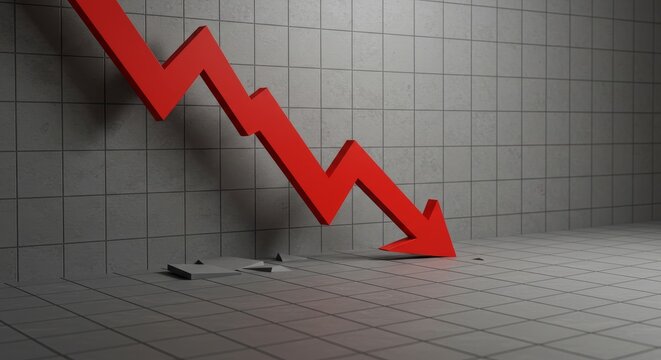 Dramatic Red Arrow Declines on Tiled Surface: Abstract Financial Downturn Concept