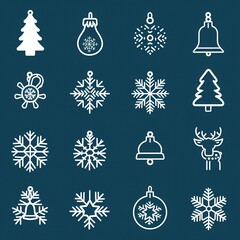 White Christmas Icons on Dark Background for Festive Design Use