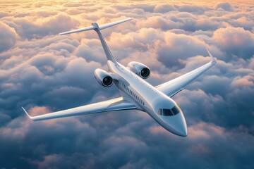 Passenger airplane flying above clouds travel aviation transportation modern aircraft