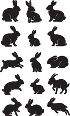 PrintCollection of black rabbit silhouettes in various poses