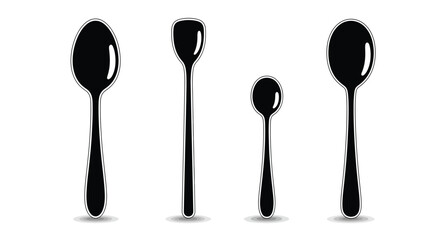 Four black spoons of different sizes on a isolated studio shot vector