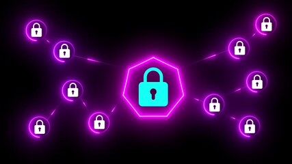 Cyber security data protection business technology privacy concept. Secure network concept with glowing connections and lock icons on black background security. - Powered by Adobe