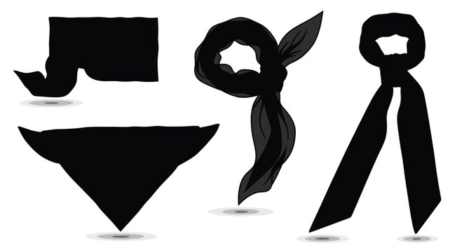 Collection of black ribbon shapes and bows symbolic of mourning awareness and support vector
