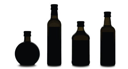 Four dark glass bottles silhouette set against a vector