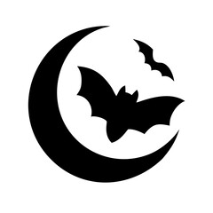 Fototapeta premium Crescent Moon And Bat Icon Vector Silhouette