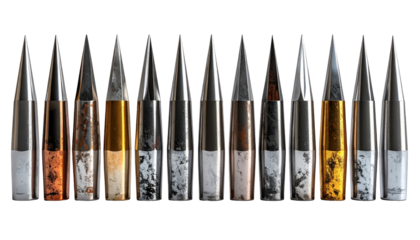 Row of metallic tips in various colors