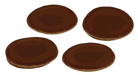 Four delicious chocolate cookies arranged on a white surface vector
